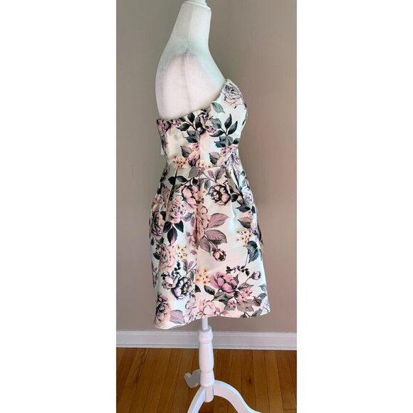 Speechless Ivory Blush Florals Juniors Strapless Mini Dress Size 3 Homecomjng - Picture 4 of 12